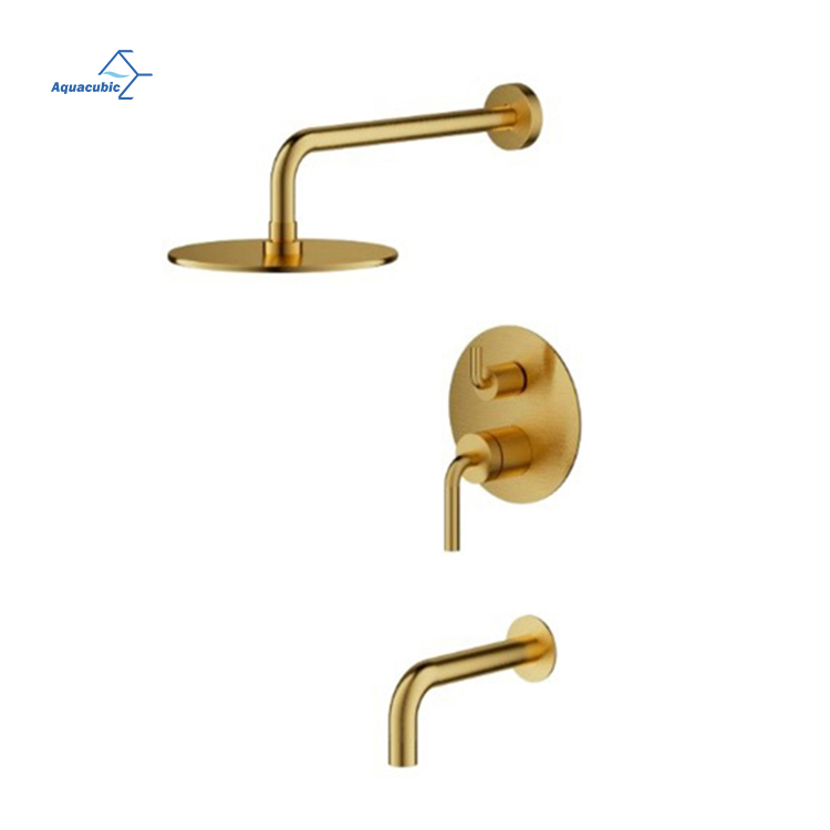 European Style Brushed Gold Finished Double Handles Faucet Brass Three Holes Basin Mixer Bathroom Taps