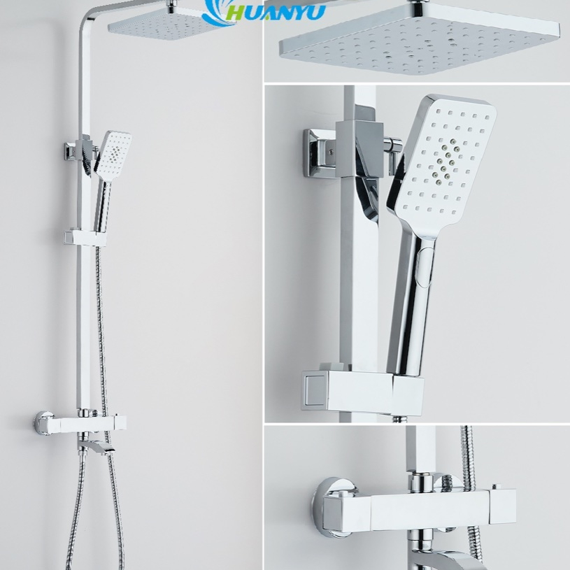 Bathroom Square Faucet Thermostatic Control Brass Shower Head System