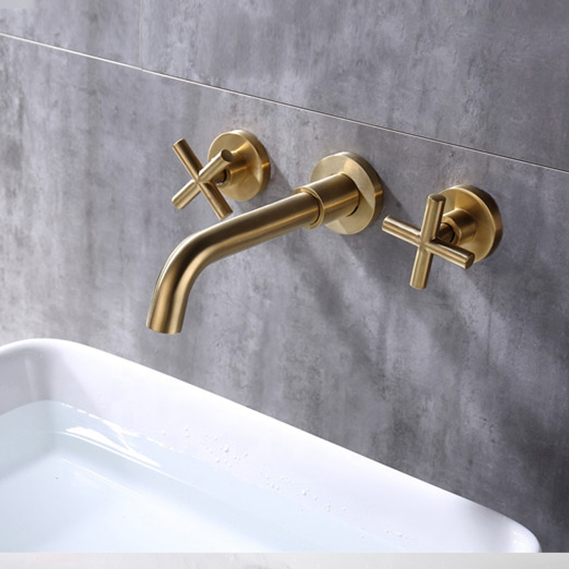 Luxury Tap Wall Mounted Bathroom Basin Sink Faucet Brass Hot Cold Mixer Tap