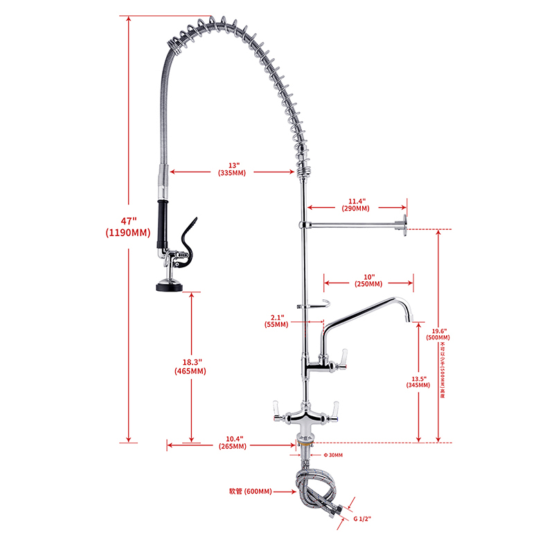 Heavy-Duty Commercial Pre-Rinse Faucet with High-Pressure Spray Gun