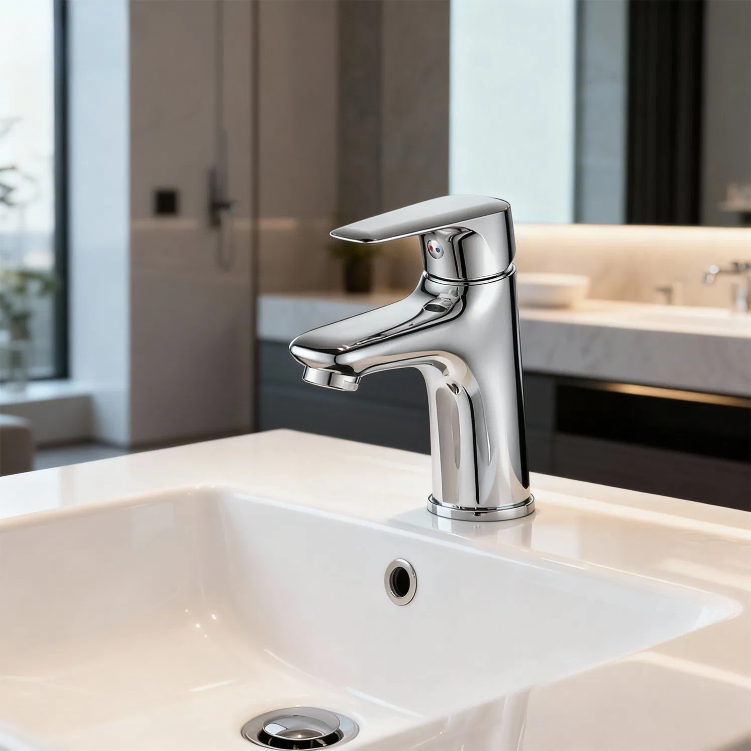 Hotel Apartment Brushed Nickel Wash Taps Modern Stainless Steel Hot Cold Water Basin Faucet Deck Mounted Bathroom Mixer Tap