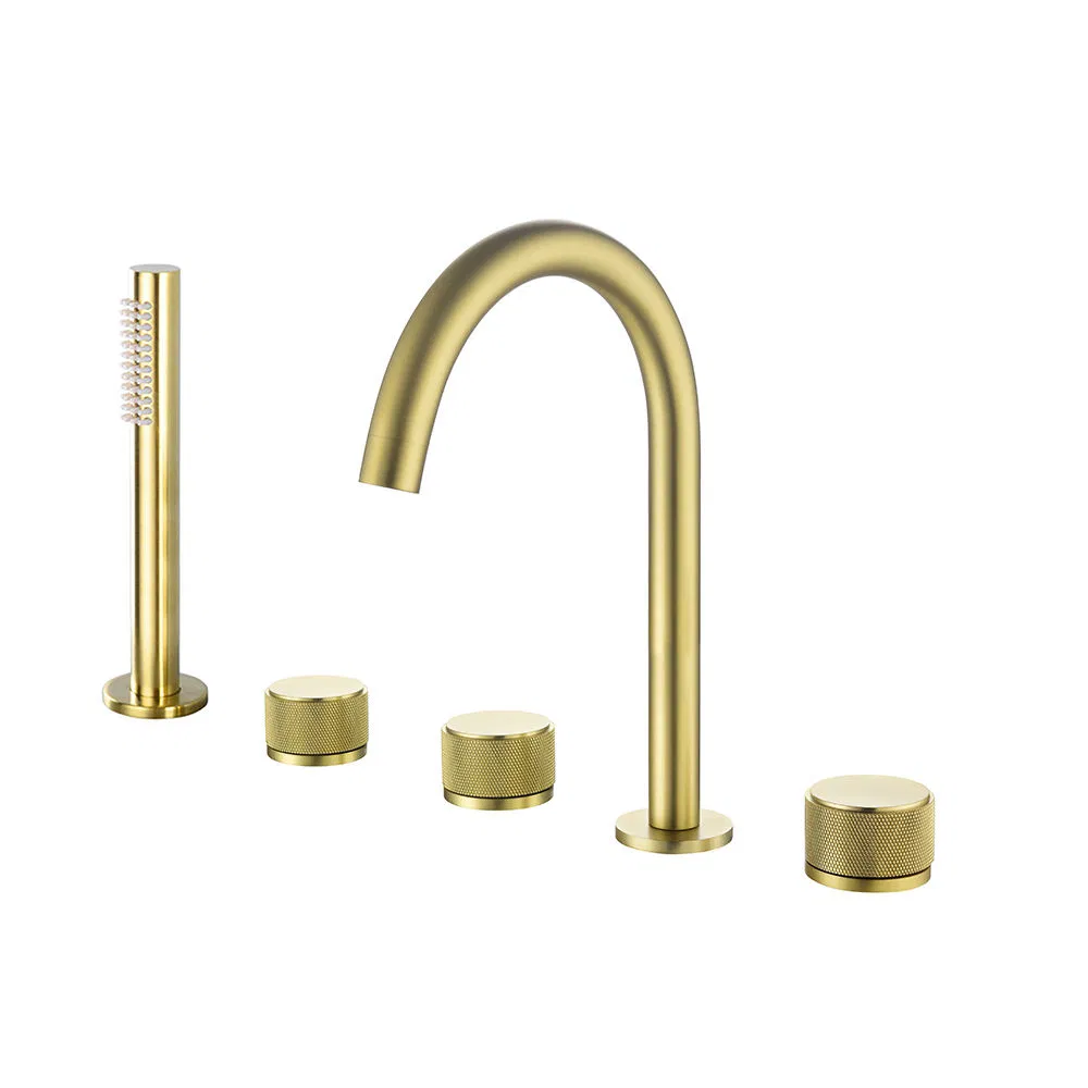 Bathroom Bathtub Faucet Waterfall Wall Exposed Brass Brushed Gold Finished Bath Faucet with Hand Shower