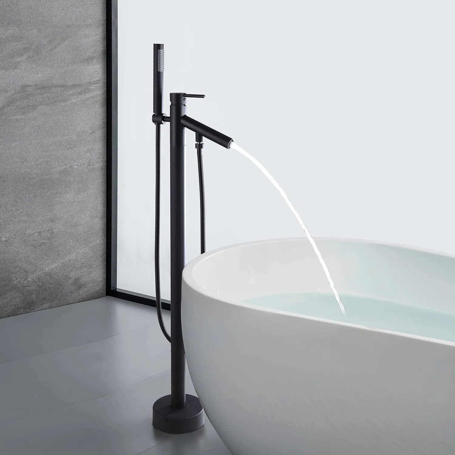 Professional OEM ODM Single Handle Matte Black Freestanding Tub Faucet Standing Shower Tap