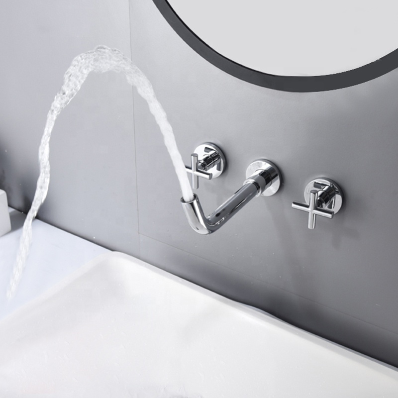 Luxury Tap Wall Mounted Bathroom Basin Sink Faucet Brass Hot Cold Mixer Tap