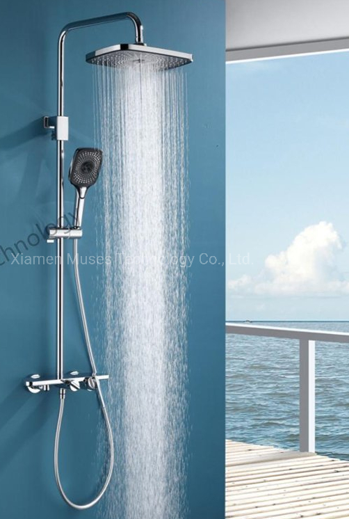 Single Handle Level Exposed Chrome Brass Bathroom Bath Bar Shower Panel Enclosure Shower Head Bathtub Faucet Mixer Set Shower Faucet with Hand Rain Shower.