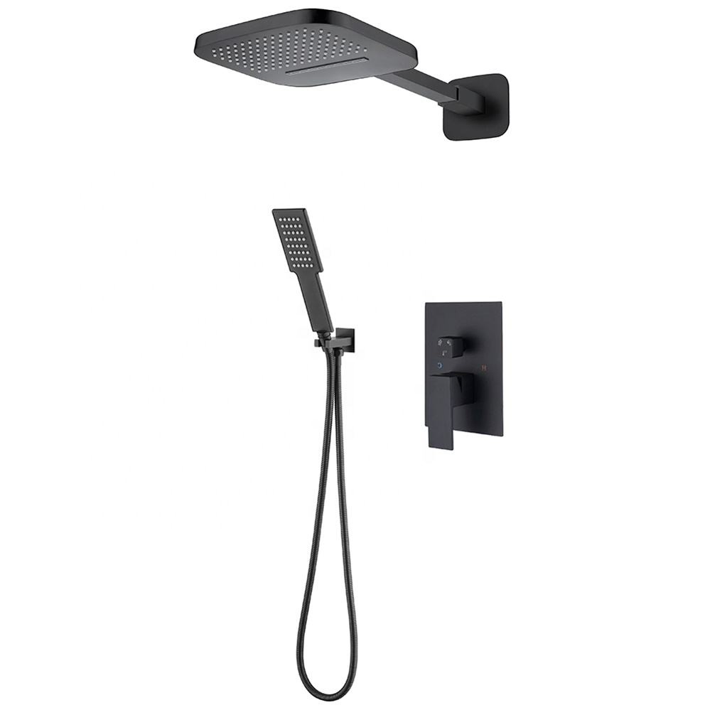 Modern Hot Cold Water Matt Black Wall Mounted Thermostatic Brass Concealed Shower Mixers Faucet