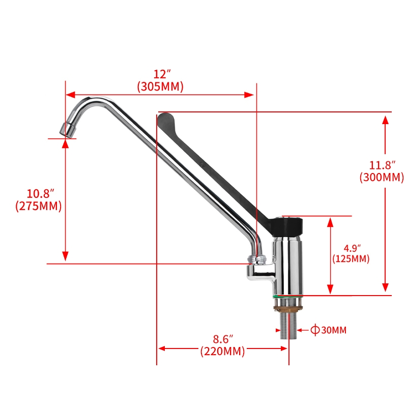 Modern Brass Polish Sink Mixer Tap 12" Swing Nozzle Deck Mounted Single-Hole Installation for Hot &amp; Cold Water in Kitchen