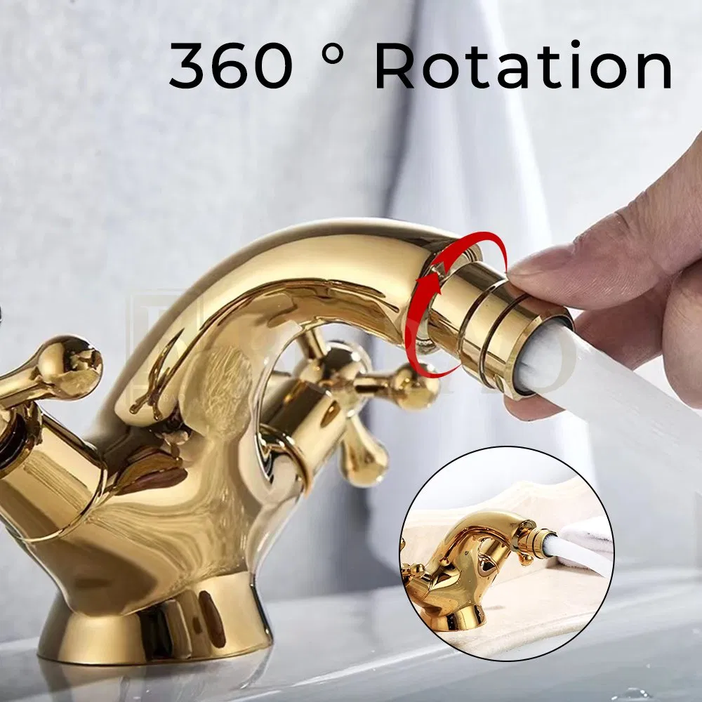 Deck Mounted Dual Handle Vanity Wash Room Water Taps Bathroom Luxury Black Color Brass Basin Faucet