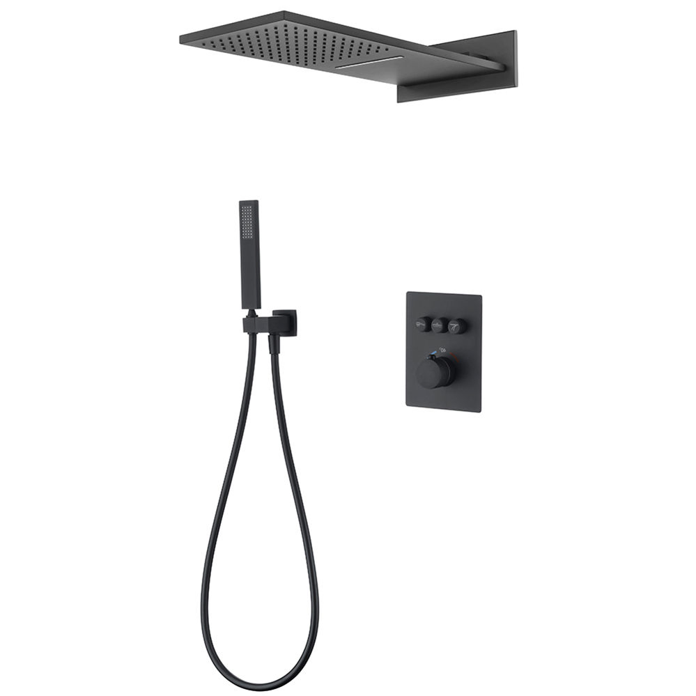 Modern Hot Cold Water Matt Black Wall Mounted Thermostatic Brass Concealed Shower Mixers Faucet