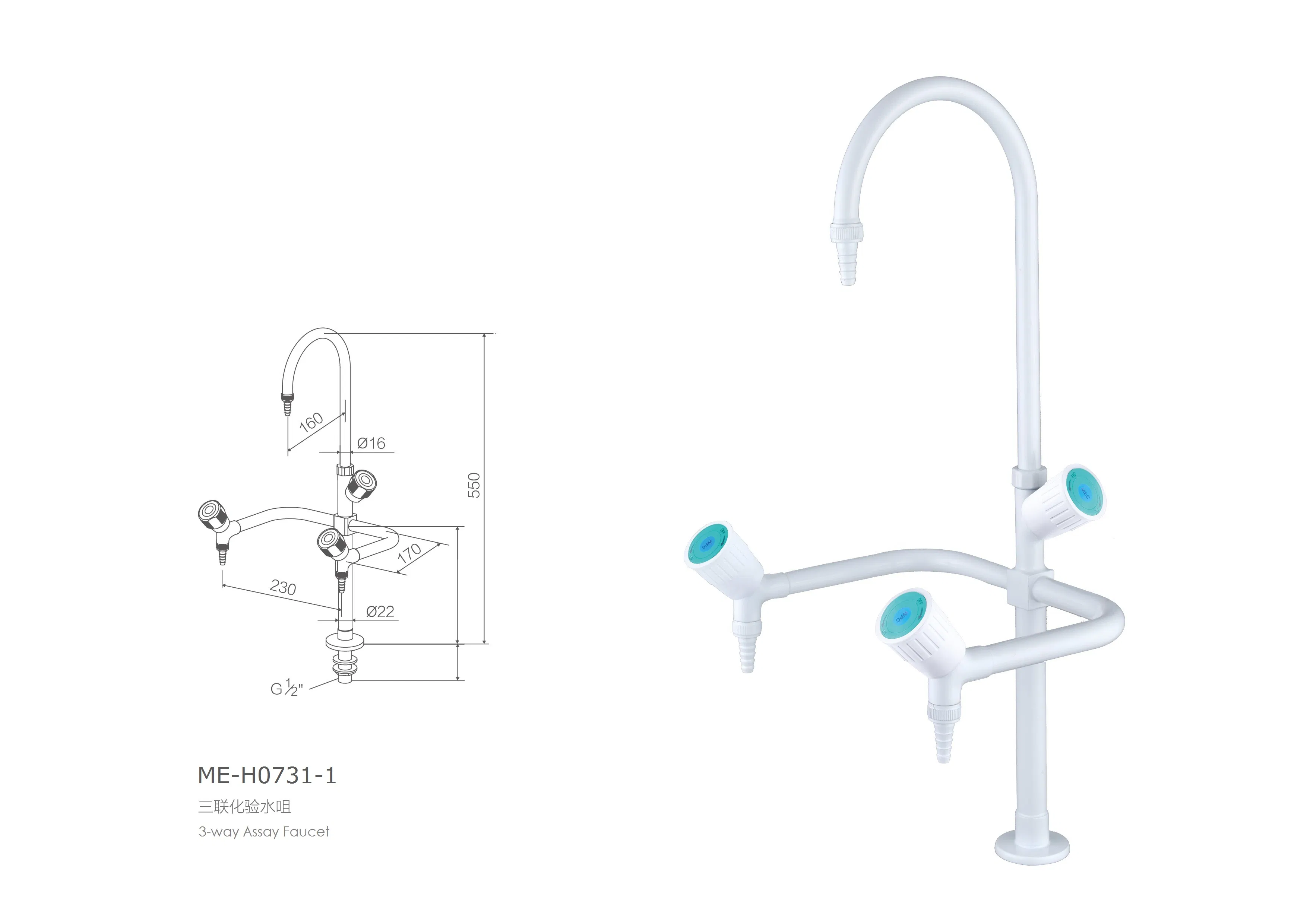 Laboratory Bench-Mounted 3-Way Hot and Cold Water Faucet
