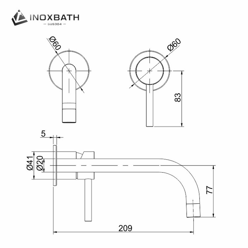 Stainless Steel 304 Wall Mounted Double-Hole Basin Faucet Hot &amp; Cold Water Mixer Metered Faucets for Bathroom Use