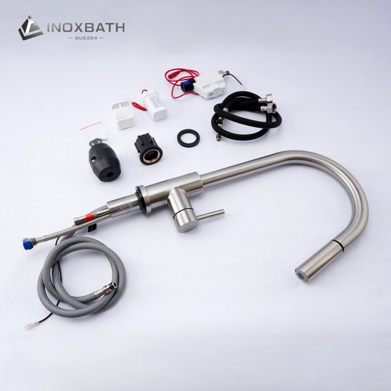 Manufacturer Stainless Steel 304 Hot Cold Mixer Pull Down Automatic Kitchen Faucet