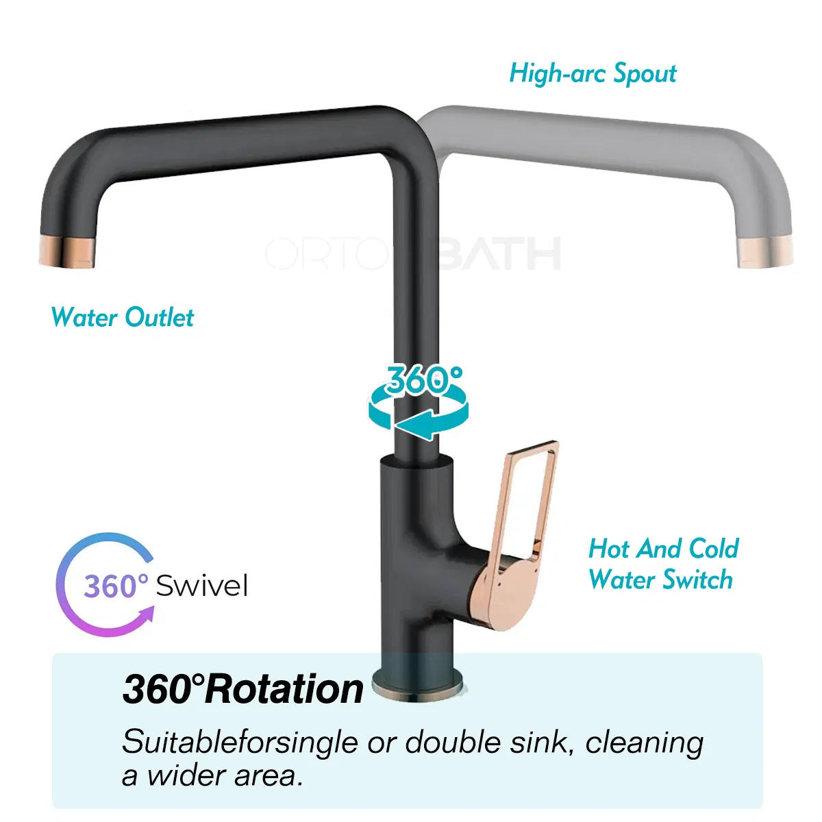 Ortonbath Faucet Junction Matte Black Kitchen Faucet Black, Kitchen Faucets with Pull Down Sprayer, Kitchen Sink Faucet, Faucet for Kitchen Sink