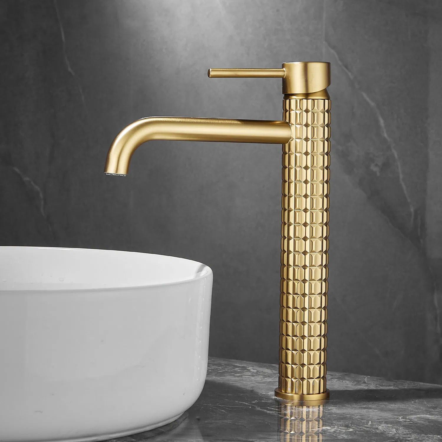 Unique Bathroom Gold Finished Ceramic Cartridge Brass Basin Mixer Single Hole Deck Mounted Hot Cold Water Faucet