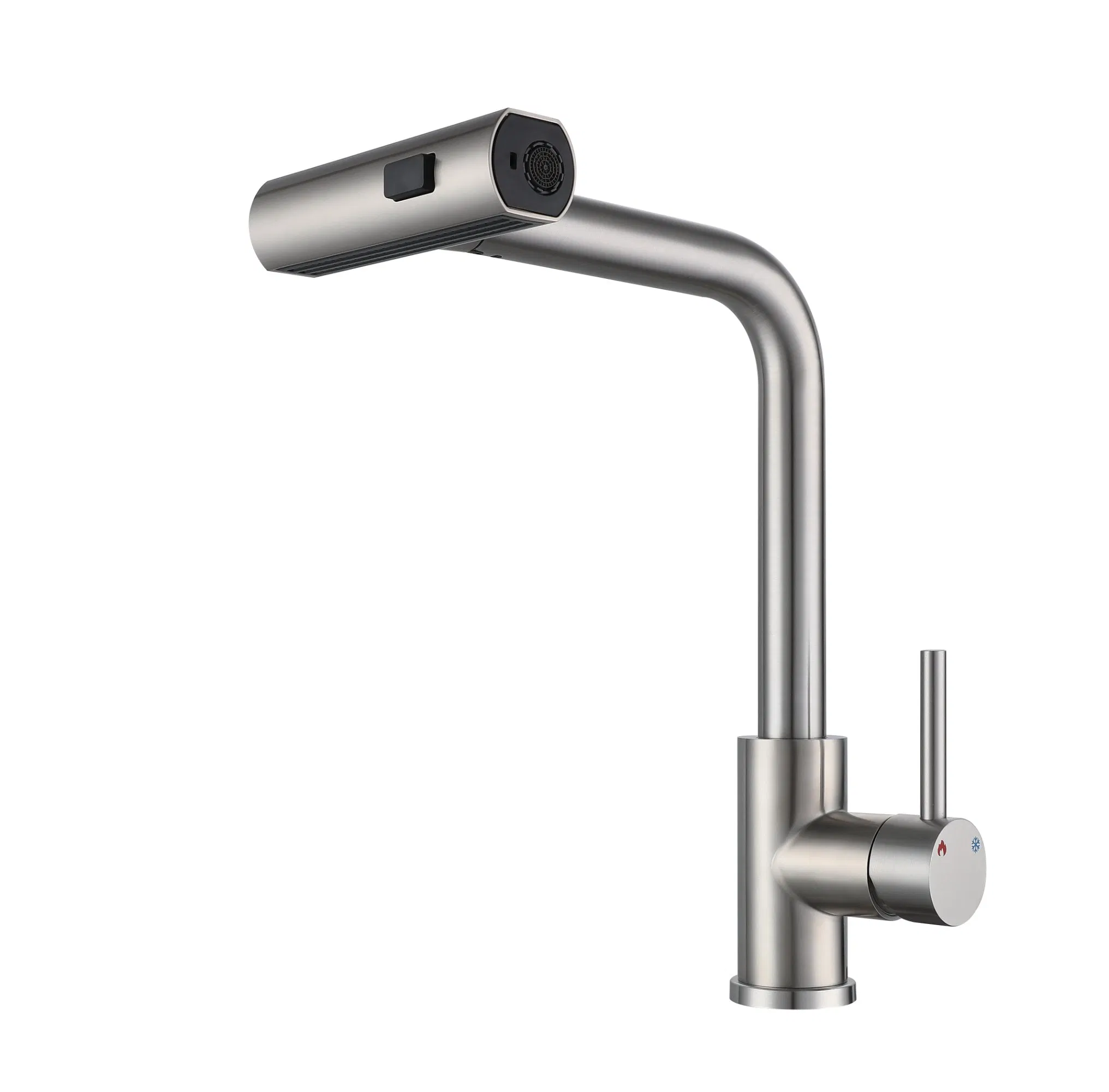 Waterfall Kitchen Sink Faucet with 3 Modes (Sweep/Stream/Waterfall) Pull Down Sprayer, 304 Stainless Steel Commercial Faucet