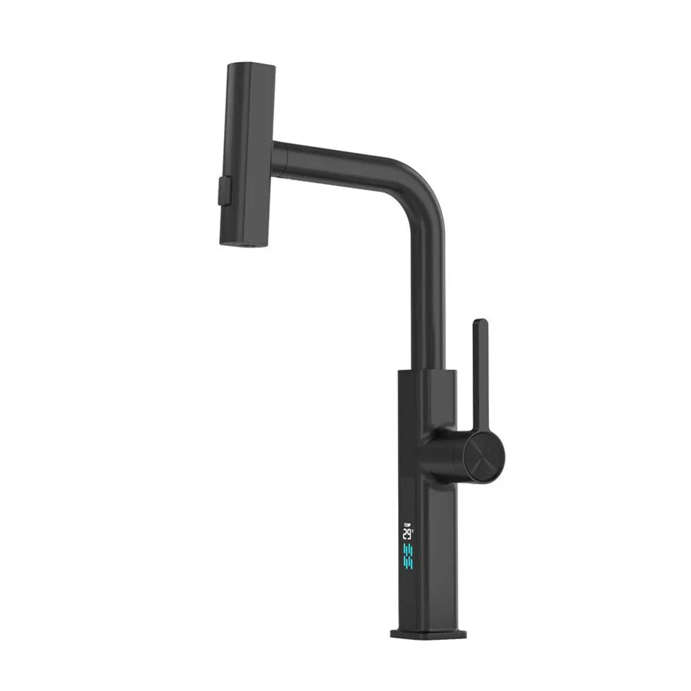 Modern Style Brushed Gold Finished Sink Mounted Flexible Pulling out Copper Kitchen Mixer Faucet