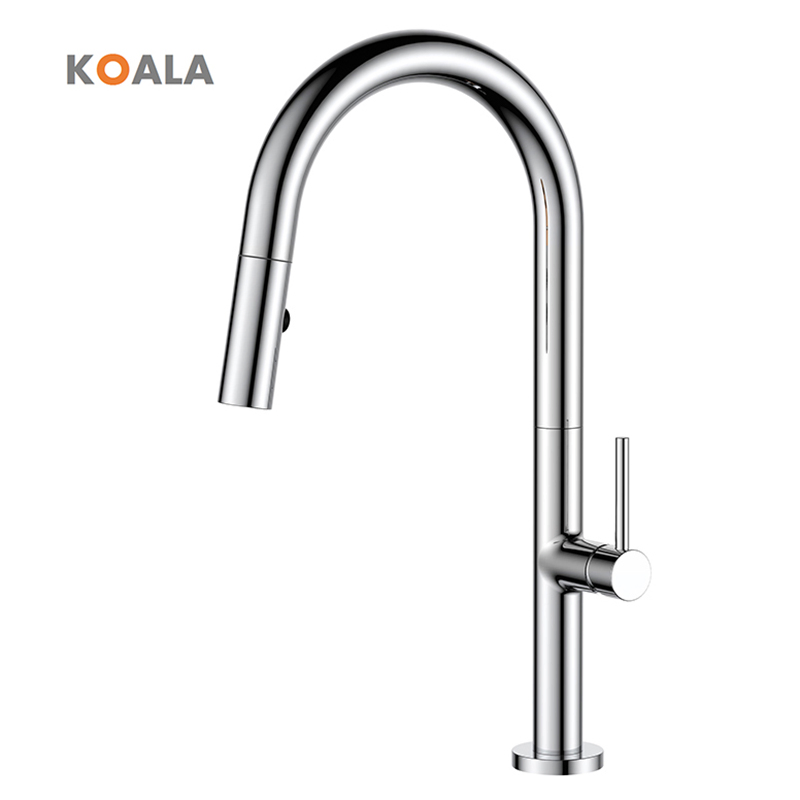 Elegant Smooth Lines Brass Pull Down Kitchen Faucet Tap for Hot &amp; Cold Water