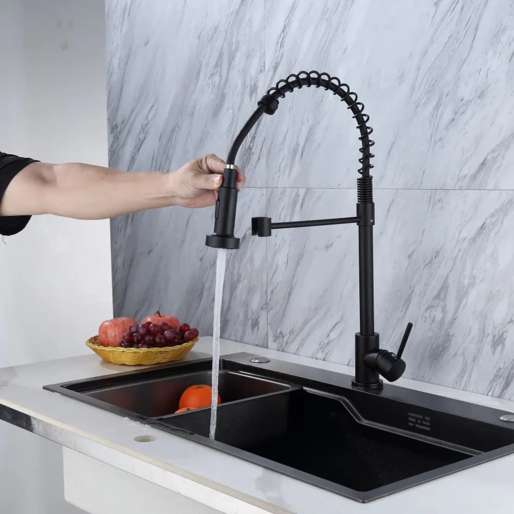 Single Handle Brass Contemporary Matte Black Kitchen Mixer Faucet Swivel Spout for Hot Cold Water Pot Hotels