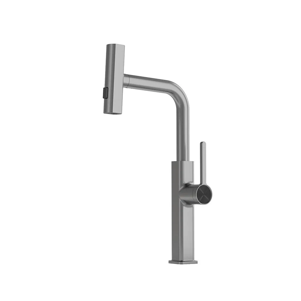 Modern Style Brushed Gold Finished Sink Mounted Flexible Pulling out Copper Kitchen Mixer Faucet