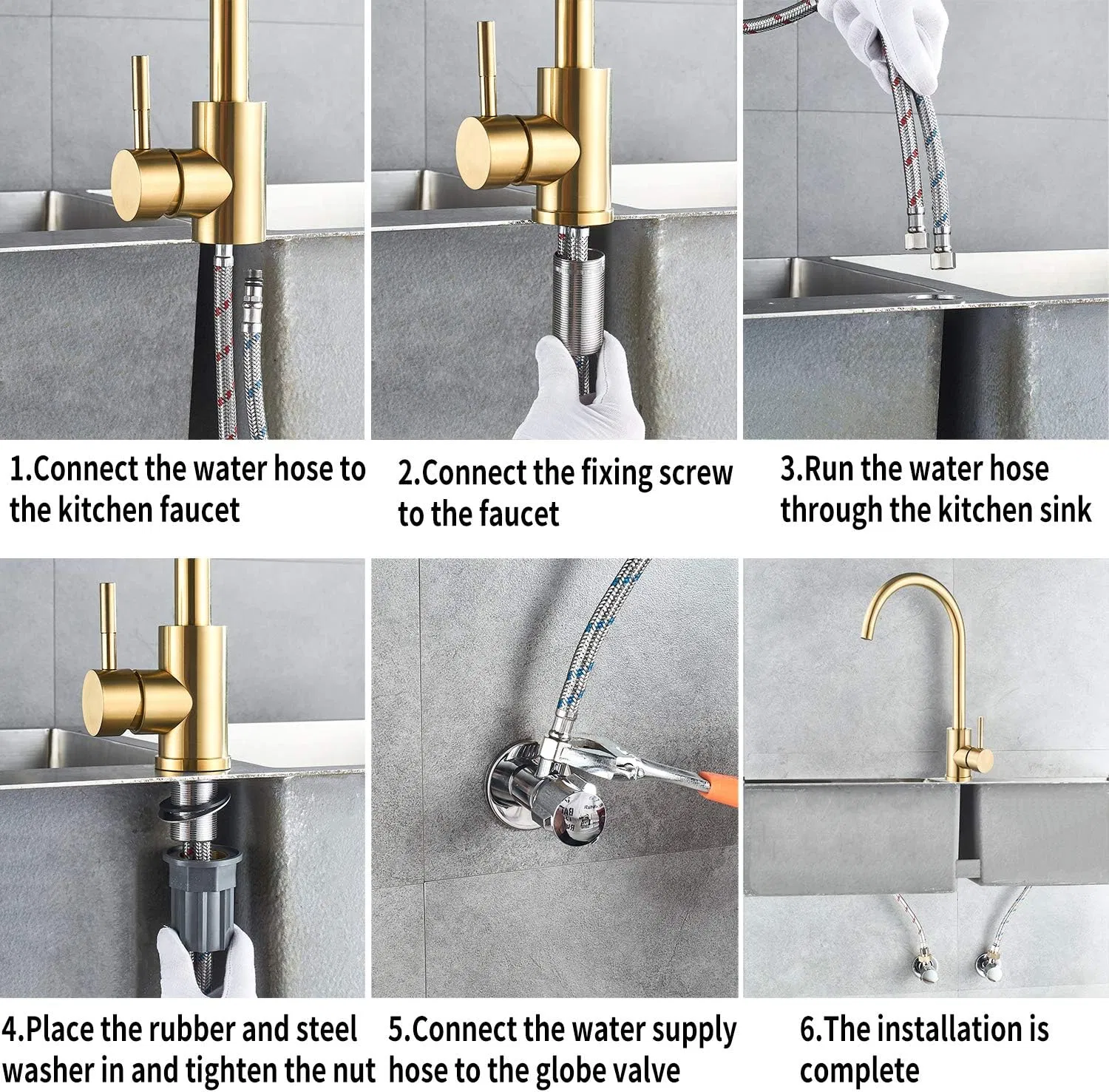 Single Handle High Arc Brushed Gold Kitchen Faucet Stainless Steel Commercial Single Hole Kitchen Sink Faucet, Modern One Hole Bar Sink Faucet