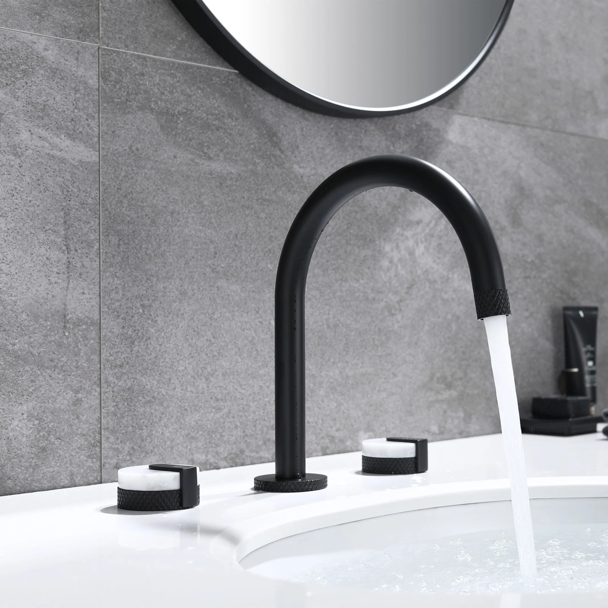 Marble Style 3 Holes Deck Mounted Lavatory Faucet Luxury Design Basin Mixer Bathroom Washroom Tap