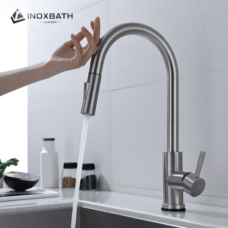 Manufacturer Stainless Steel 304 Hot Cold Mixer Pull Down Automatic Kitchen Faucet
