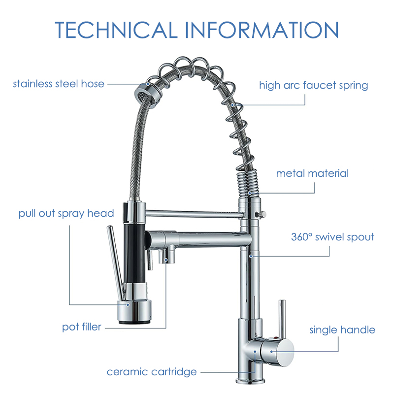Torneira Sink Taps Mixer with Pull out Spray Dual Sprayers Brass Single Handle Spring Kitchen Sink Faucet