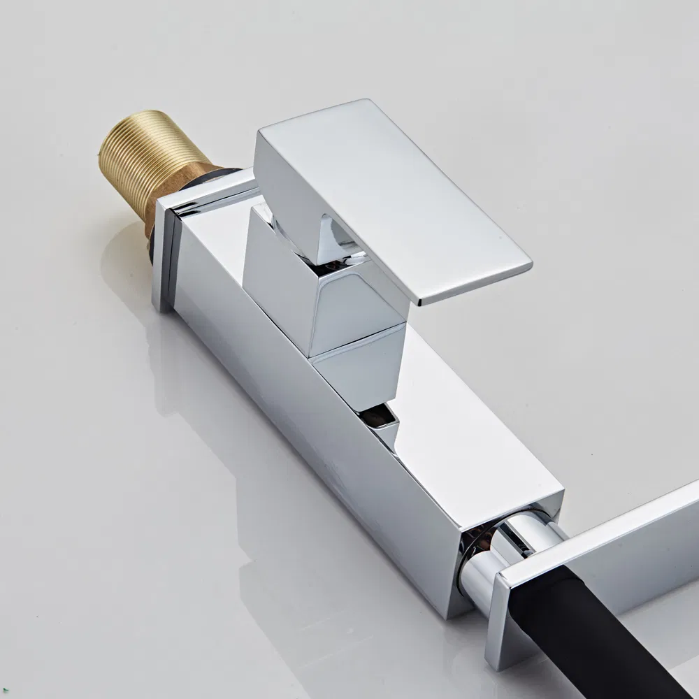 Chrome with Black Matte Pull Down Square Brass Kitchen Mixer Sink Faucet