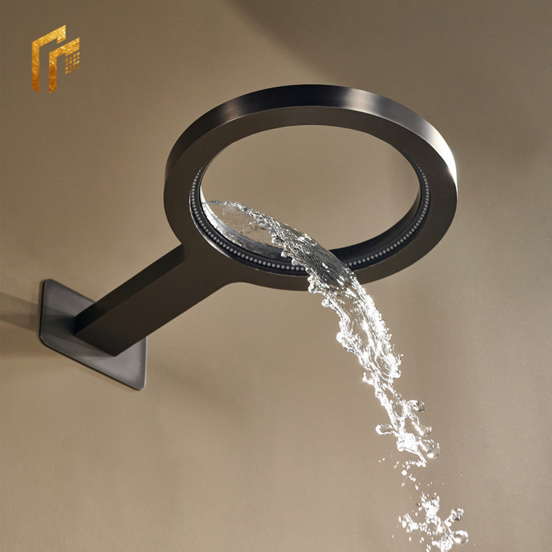 Factory Direct Price Luxury Bathroom Brass Gun Gary Rain Waterfall Concealed Wall Mounted Mixer Bath Rain Shower Faucet Set