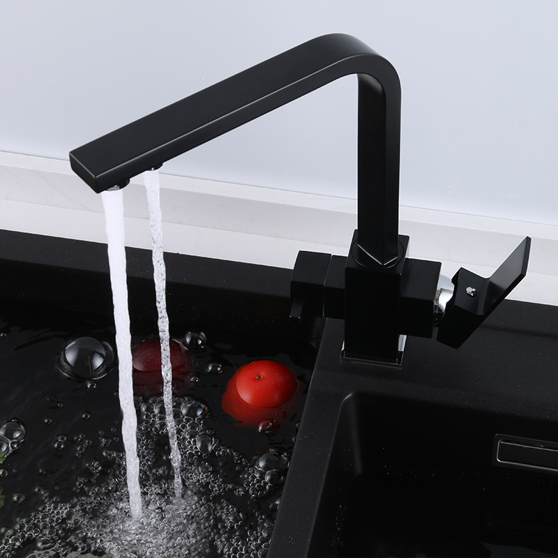 Hot Sale High Quality Modern Square Double Hole Single Lever Handle Faucet Mixer Taps for Kitchen Sink