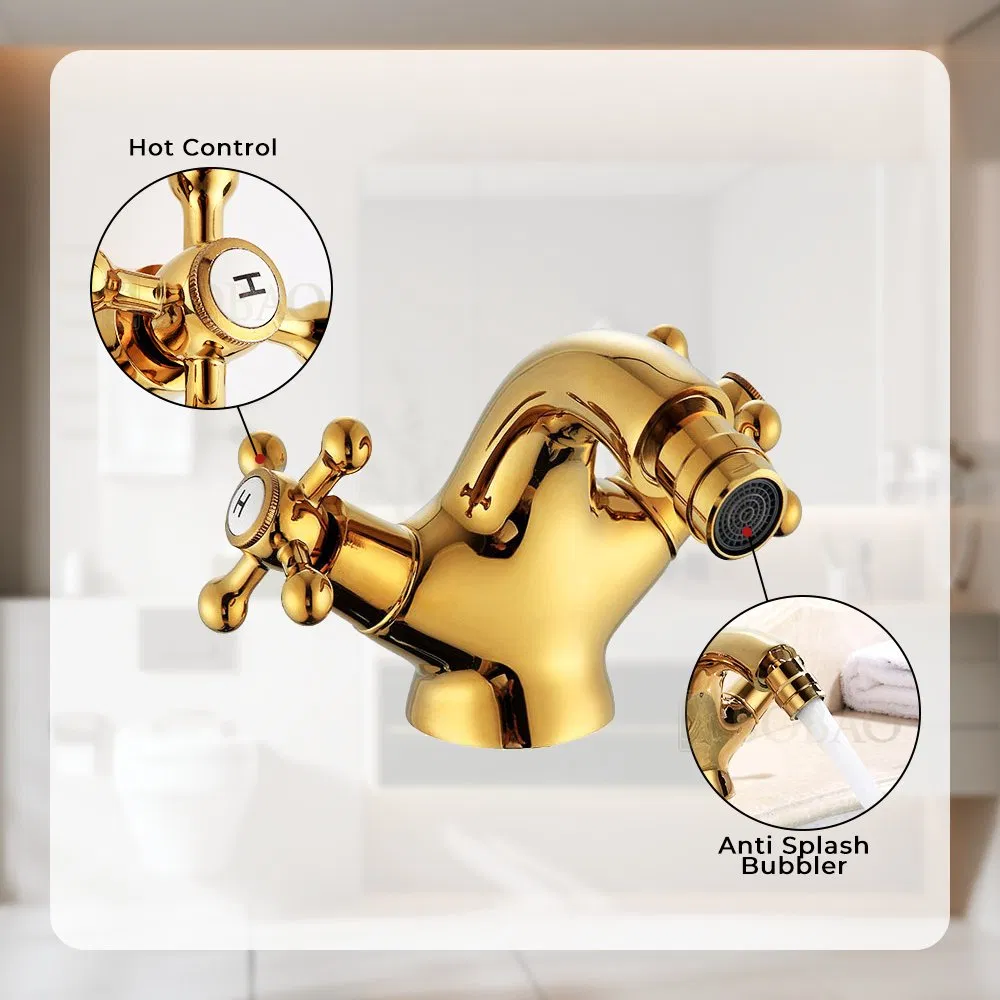 Deck Mounted Dual Handle Vanity Wash Room Water Taps Bathroom Luxury Black Color Brass Basin Faucet