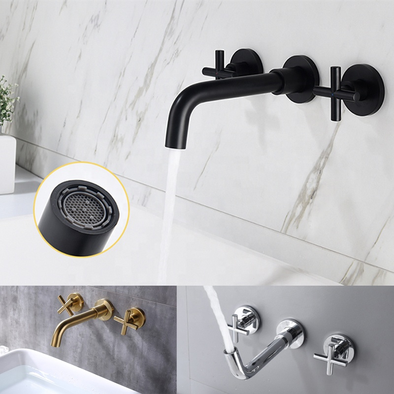 Luxury Tap Wall Mounted Bathroom Basin Sink Faucet Brass Hot Cold Mixer Tap