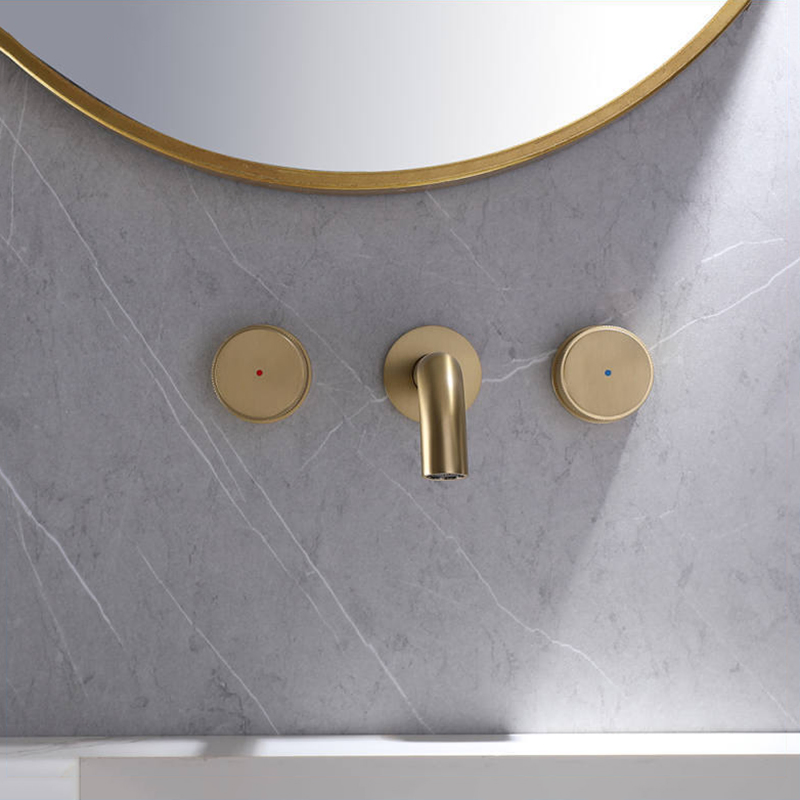 Good Use Double Handles Wall Mounted Faucet Mixer Modern Solid Brass Brush Gold Finished Basin Taps