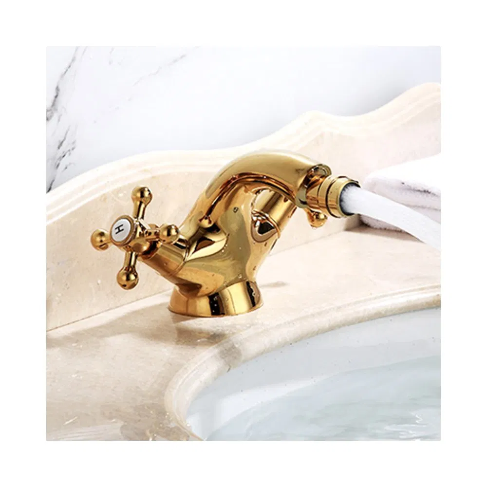 Deck Mounted Dual Handle Vanity Wash Room Water Taps Bathroom Luxury Black Color Brass Basin Faucet