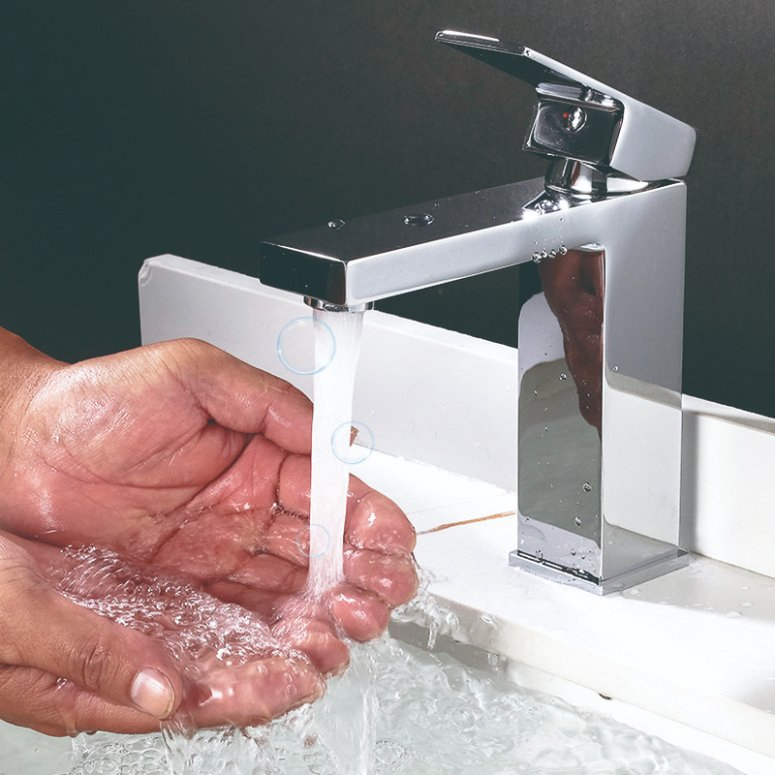 Sanipro Luxury Chrome SUS304 Lavatory Water Tap Hot Cold Mixer Taps Stainless Steel Bathroom Sink Square Basin Faucets