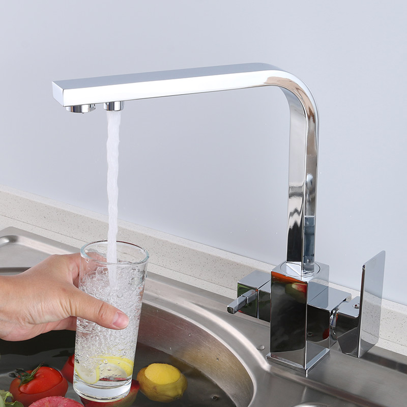 Hot Sale High Quality Modern Square Double Hole Single Lever Handle Faucet Mixer Taps for Kitchen Sink