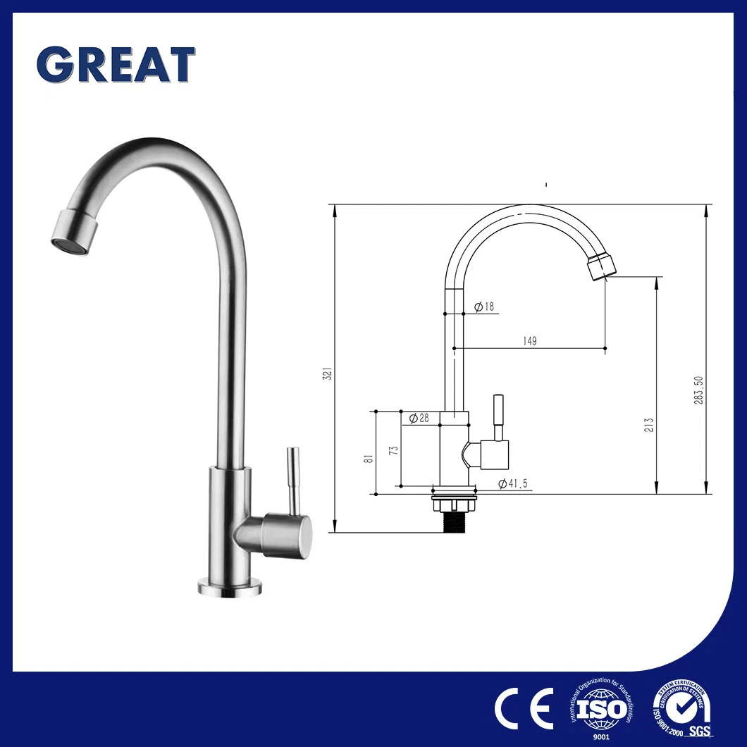 Great 2 Hole Kitchen Faucet Factory China Stainless Steel Kitchen Faucet GLS1196s96 Brushed Single Cold Tap Easily Control Water Saving Kitchen Faucet