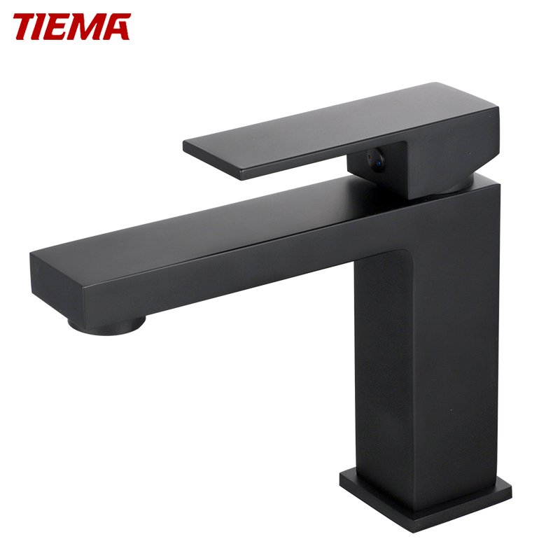 Tiema Deck Mounted Brass Wash Black Water Bathroom Basin Mixer Faucets