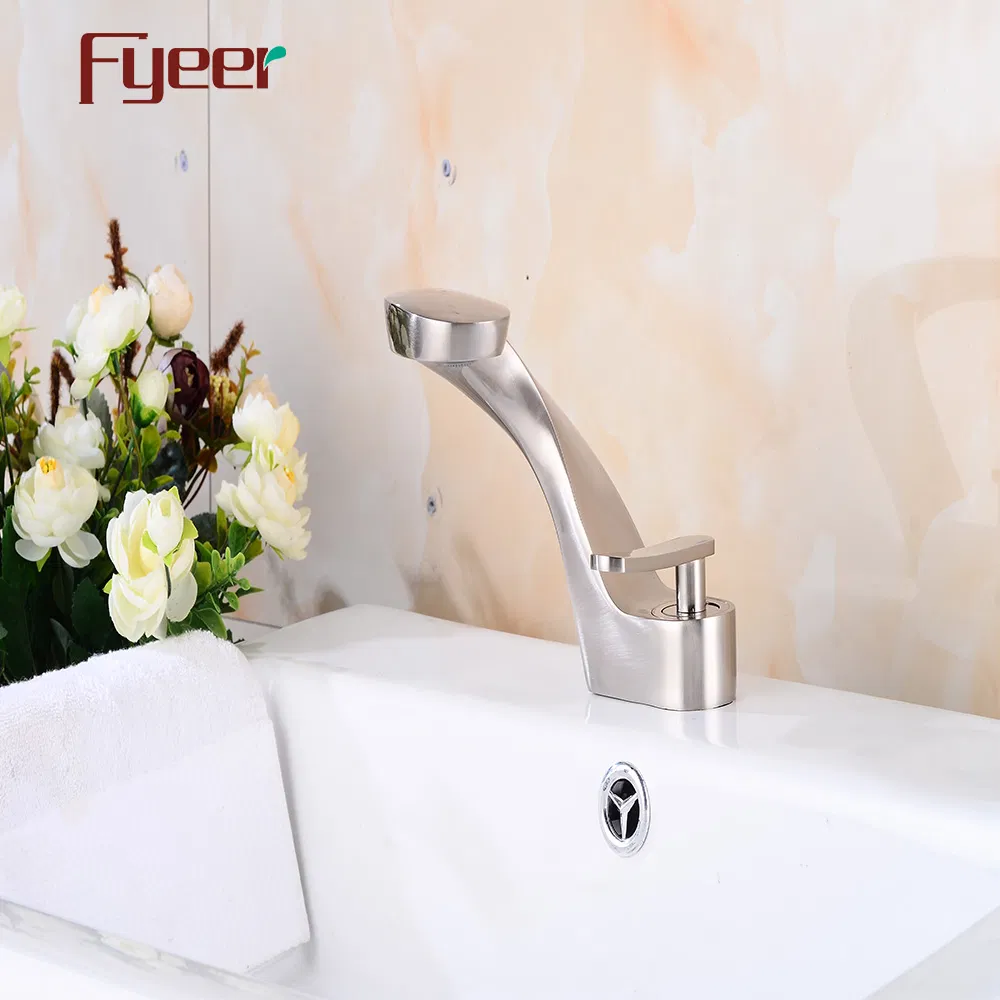 Fyeer Brushed Finish Shake Shaped Basin Mixer Tap
