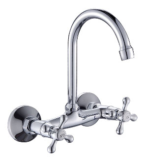 Oudinuo Chrome Brass Kitchen Faucet Double Lever Wall-Mounted Odn-82818