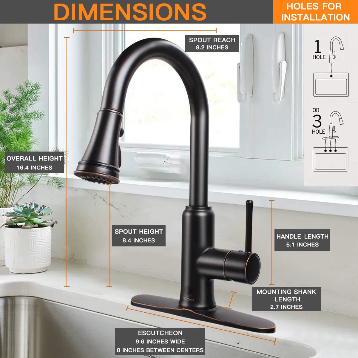 Lead-Free Infrared Sensor Automatic Touchless Rotatable Kitchen Sink Mixer Kitchen Faucet Kitchen Tap with Single Handle, Pull out Pull Down Sprayer in Orb