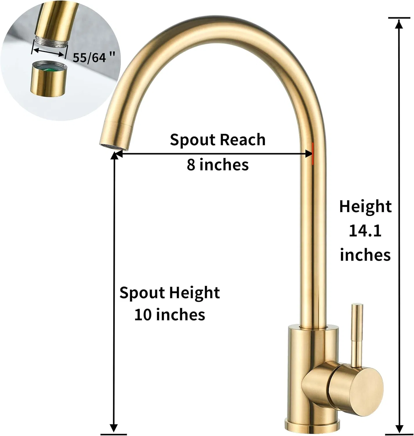 Single Handle High Arc Brushed Gold Kitchen Faucet Stainless Steel Commercial Single Hole Kitchen Sink Faucet, Modern One Hole Bar Sink Faucet