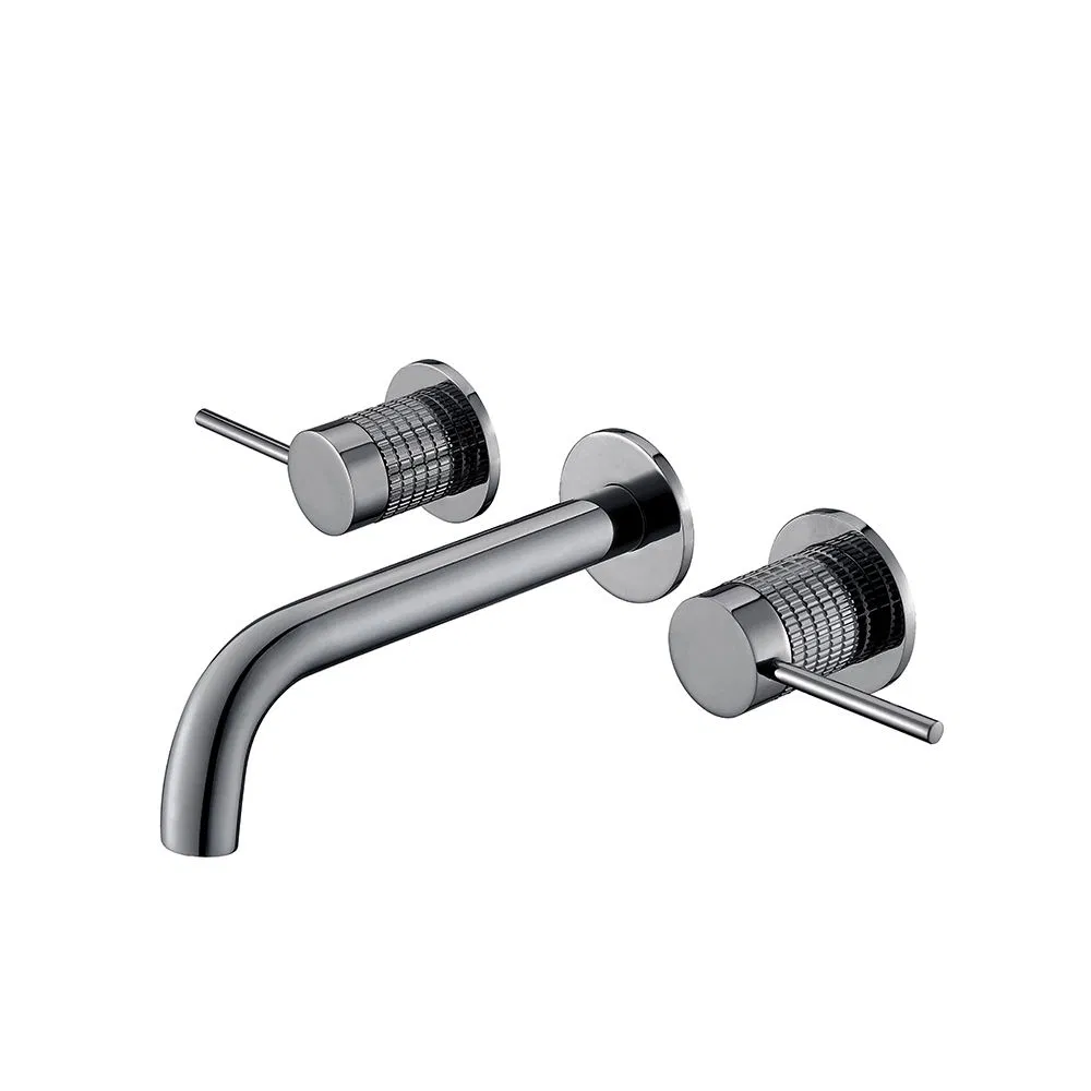 New Arrival Bathroom Brass Basin Mixer Brushed Gold Faucet Wall Mounted Wash Basin Mixer Double Handles Hot Clod Water Taps