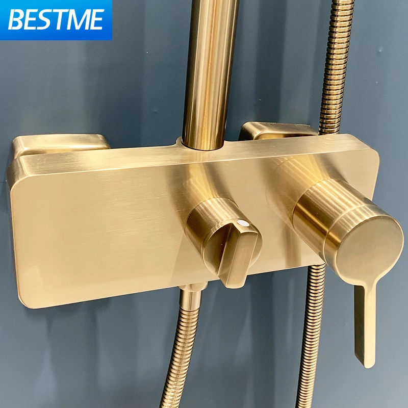 2021 New Color Brushed Gold Wall Mounted Square Bathroom Shower Faucet (BF-65242LG)