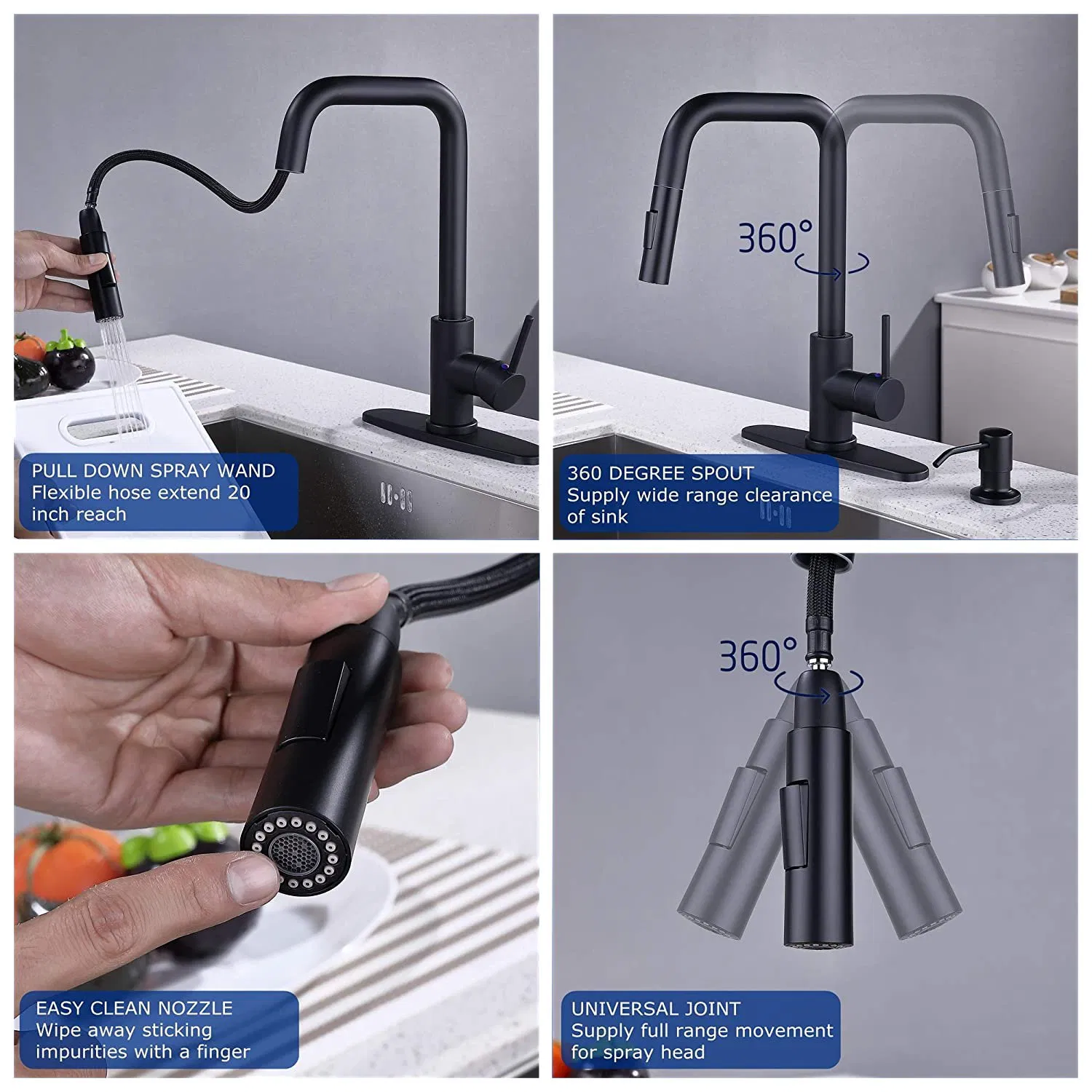 Hot Selling Upc Certified High Arc Black Pull Down Brass Body Kitchen Sink Faucet
