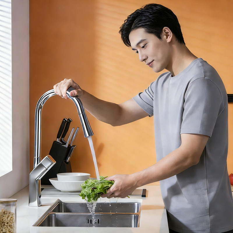 Brass Cold Hot Water2-in-1 Head Pull out Kitchen Faucet with Flexible Spout