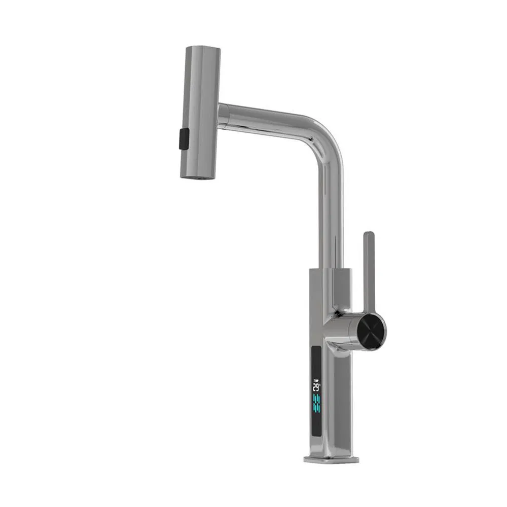 Modern Style Brushed Gold Finished Sink Mounted Flexible Pulling out Copper Kitchen Mixer Faucet