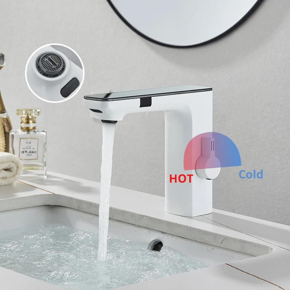 Uythner Smart LCD Sensor Basin Faucet Digital Display Screen Hot Cold Water Mixer Tap Vanity Touchless Faucet for Bathroom Basin