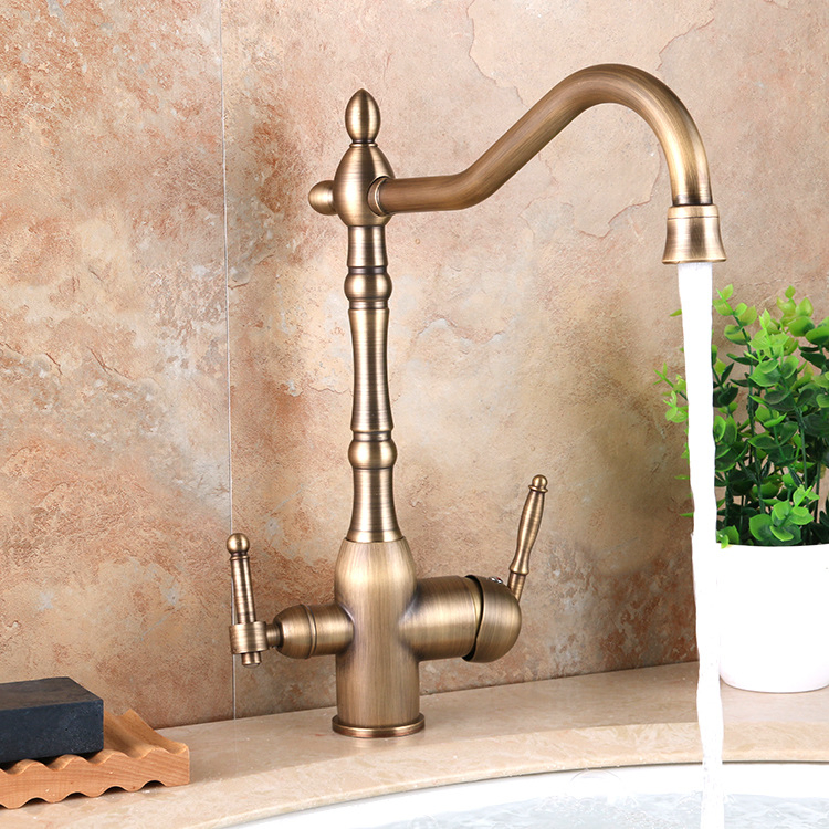 Gold Paint Kitchen Sink Basin Faucet Antique Faucet 3 Way Spout Kitchen Mixer Purifier Water Tap