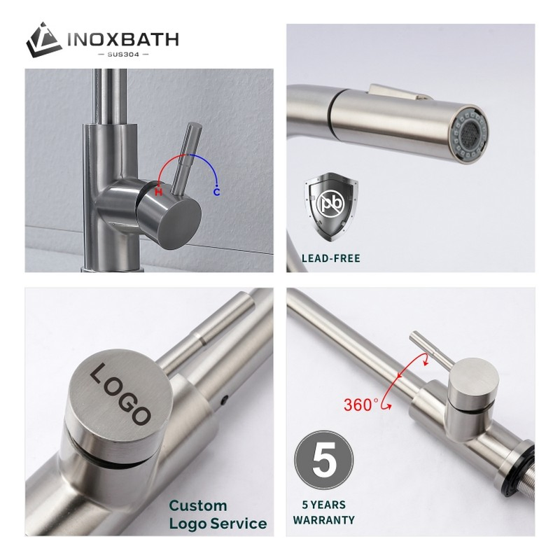 Manufacturer Stainless Steel 304 Hot Cold Mixer Pull Down Automatic Kitchen Faucet